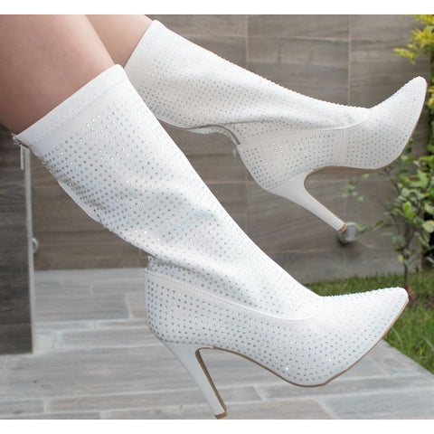 BOTÍN STILETTO STRETCH HUESO DE TACÓN DE AGUJA CON PIEDRAS (MOD JG-012-2)