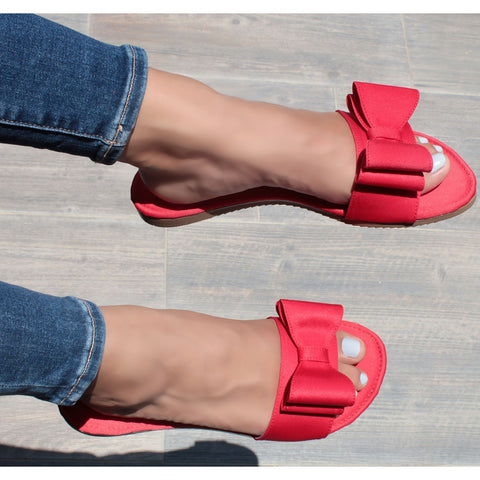 SANDALIA PLANA ROJA CON MOÑO (MOD M-082)
