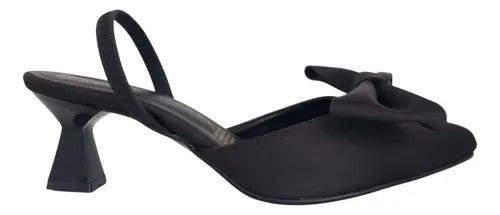 ZAPATILLA PUNTAL NEGRA DESTALONADA DE TACÓN DE AGUJA CON MOÑO (MOD 065)