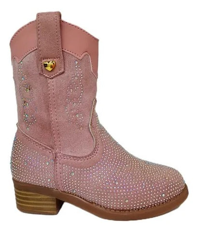 Bota Vaquera Rosa Con Piedras Para Niña (MOD K-910)