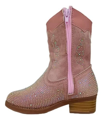 Bota Vaquera Rosa Con Piedras Para Niña (MOD K-910)