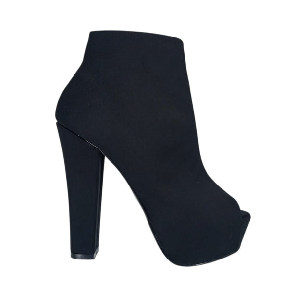 BOTÍN PEEP TOE NEGRO DE TACÓN GRUESO CON PLATAFORMA (MOD 362)