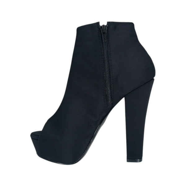 BOTÍN PEEP TOE NEGRO DE TACÓN GRUESO CON PLATAFORMA (MOD 362)