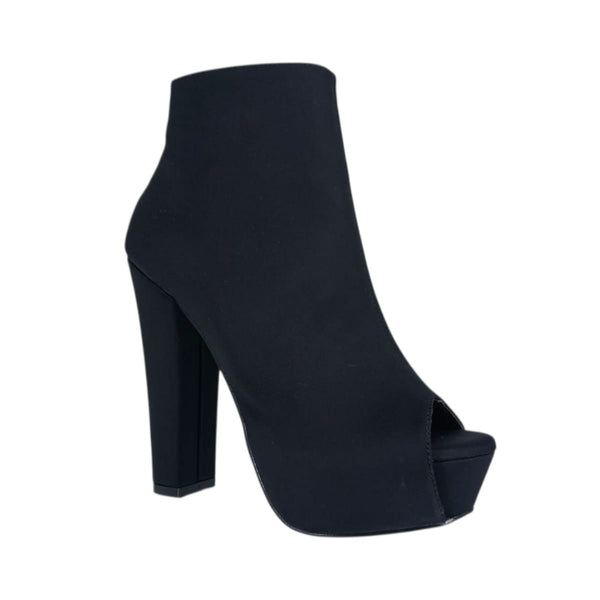 BOTÍN PEEP TOE NEGRO DE TACÓN GRUESO CON PLATAFORMA (MOD 362)