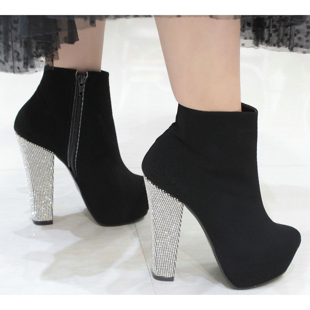 Plataforma Botines Negros Tacon Gordo Botas De Tacon Grueso Mujer