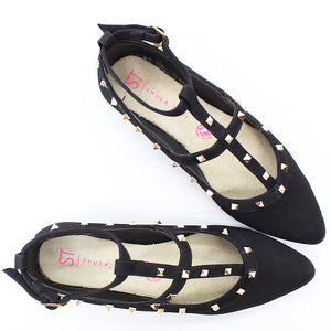 BALLERINA NEGRA TIRAS CON REMACHES (MOD DT)