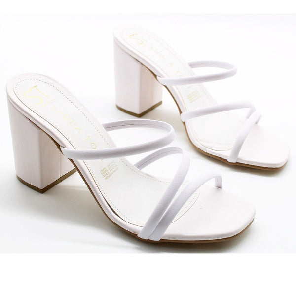 SANDALIA TACÓN GRUESO TIRAS BLANCO (MOD 300)
