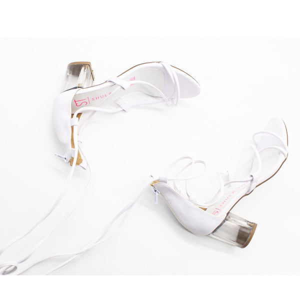 SANDALIA TACÓN TRANSPARENTE BLANCA CON TIRAS (MOD 5015)