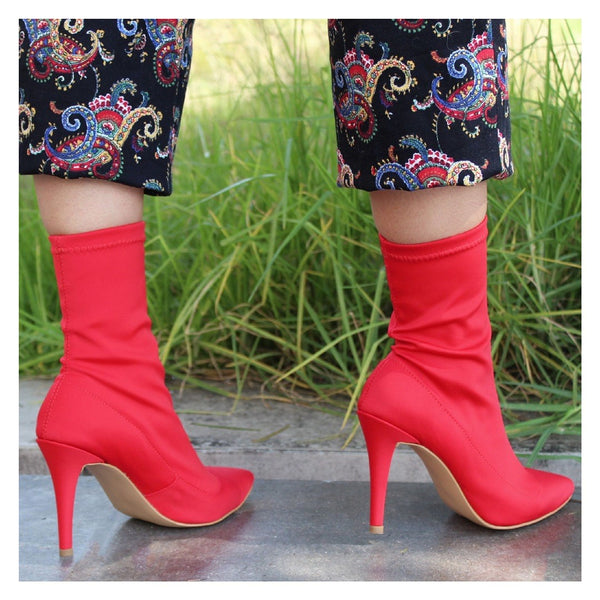 BOTÍN STILETTO STRETCH ROJO DE TACÓN DE AGUJA (MOD 1012)