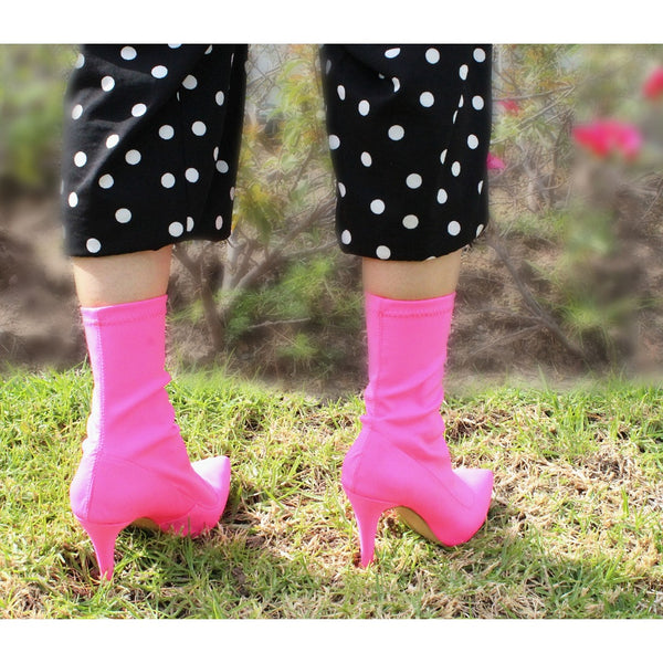 BOTÍN STILETTO STRETCH ROSA NEÓN DE TACÓN DE AGUJA (MOD 1012)