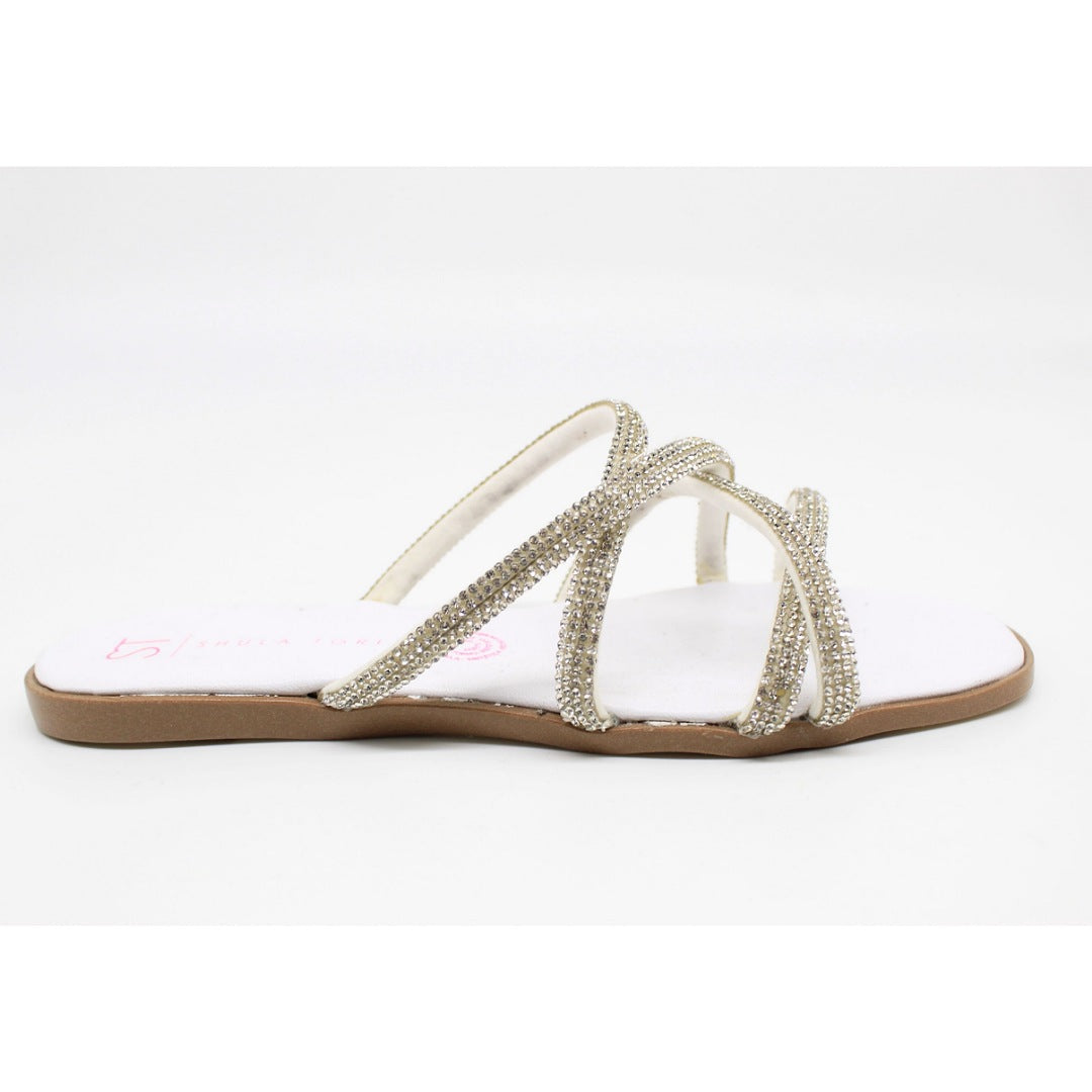 SANDALIA PLANA BLANCA CON TIRAS Y PIEDRAS (MOD LIRIO-14)