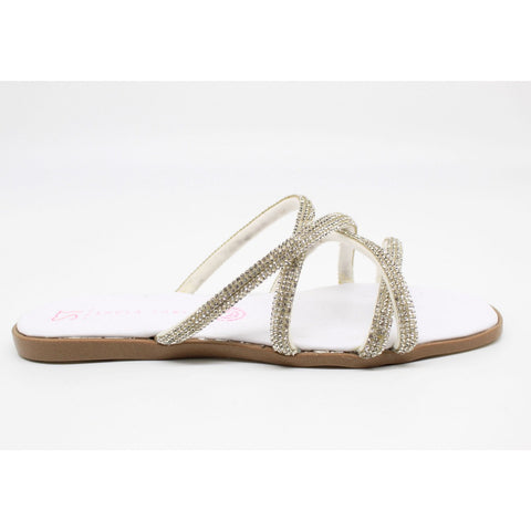 SANDALIA PLANA BLANCA CON TIRAS Y PIEDRAS (MOD LIRIO-14)
