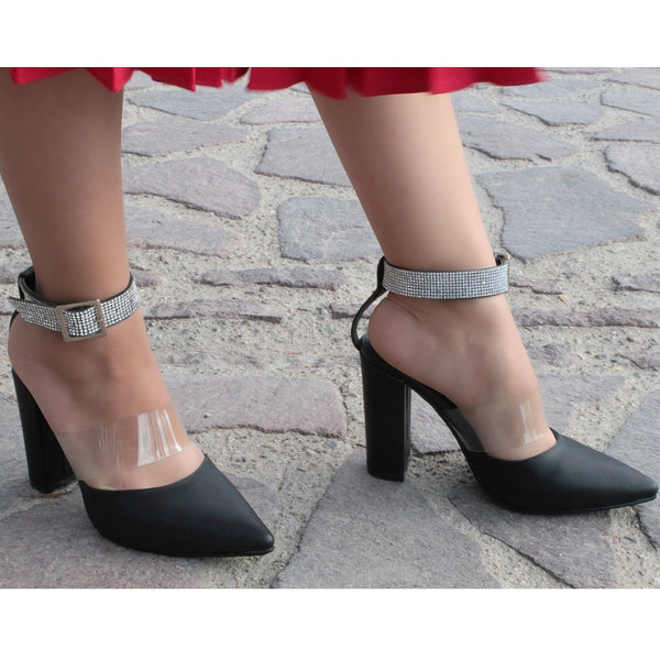 ZAPATILLA DE TACÓN GRUESO CON PIEDRAS Y TRANSPARENCIA (MOD 4019)