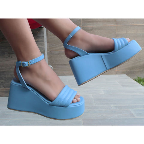 SANDALIA PLATAFORMA AZUL  CON PULSERA (MOD 3500)