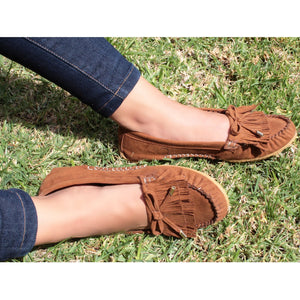 MOCASÍN CAMEL FLECOS CON MOÑO (MOD NEBRASKA)