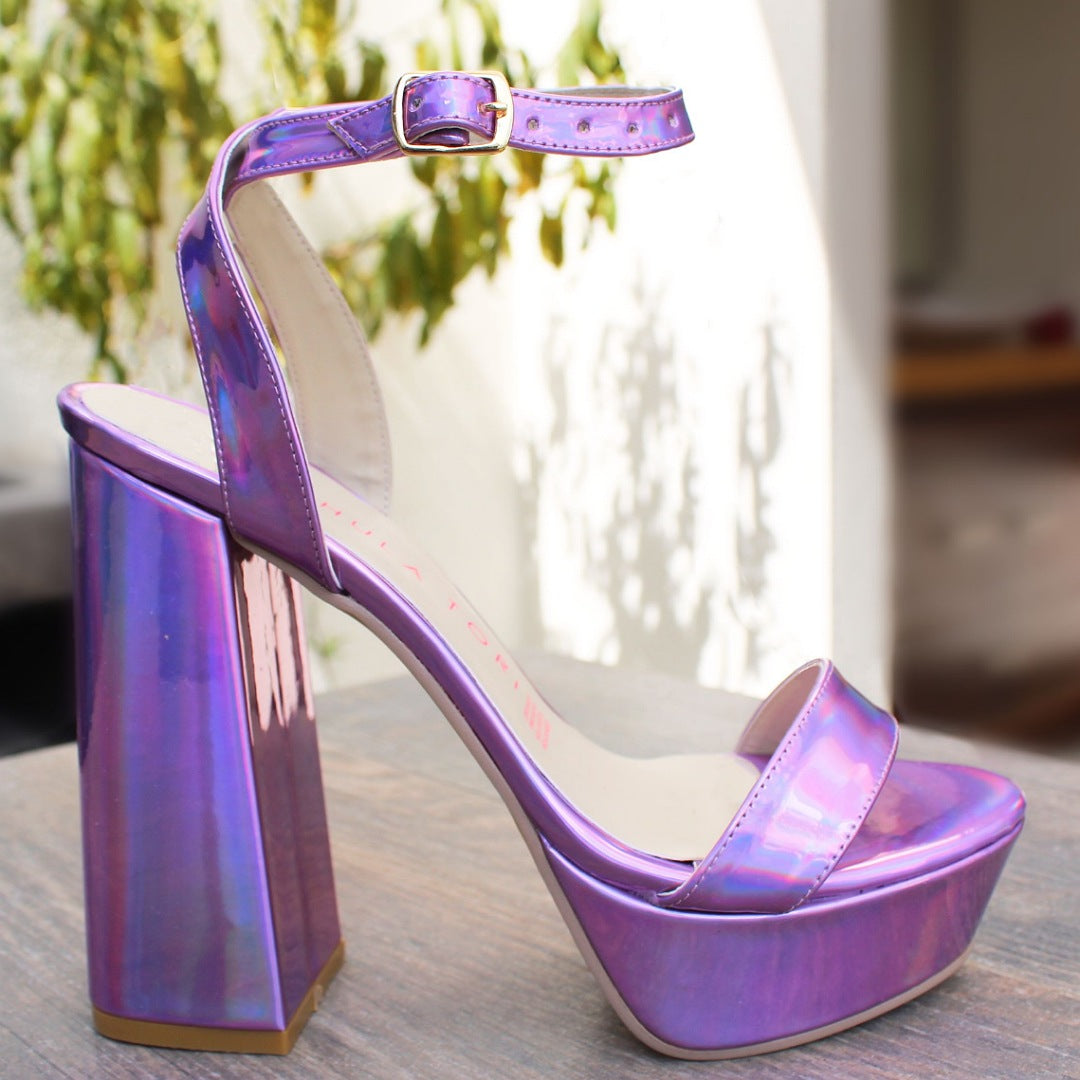 SANDALIA LILA MULTICOLOR DE TACÓN CAMPANA CON PLATAFORMA (MOD 7187)