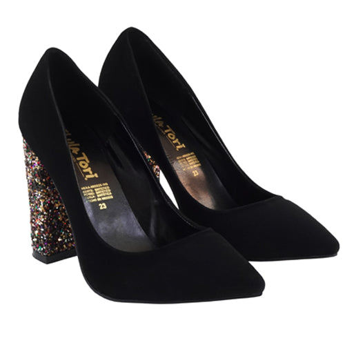 Zapatillas negras de tacon grueso clearance